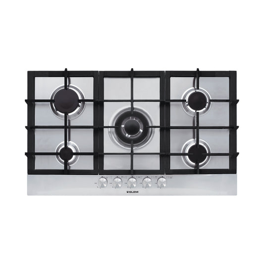 GLEM GAS HOB 90CM 4GAS + 1DUAL BURNER INOX WITH SAFETY