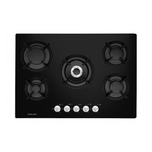 G.GAS Hob 70Cm 5 Gas Burners Cast Iron Glass Black