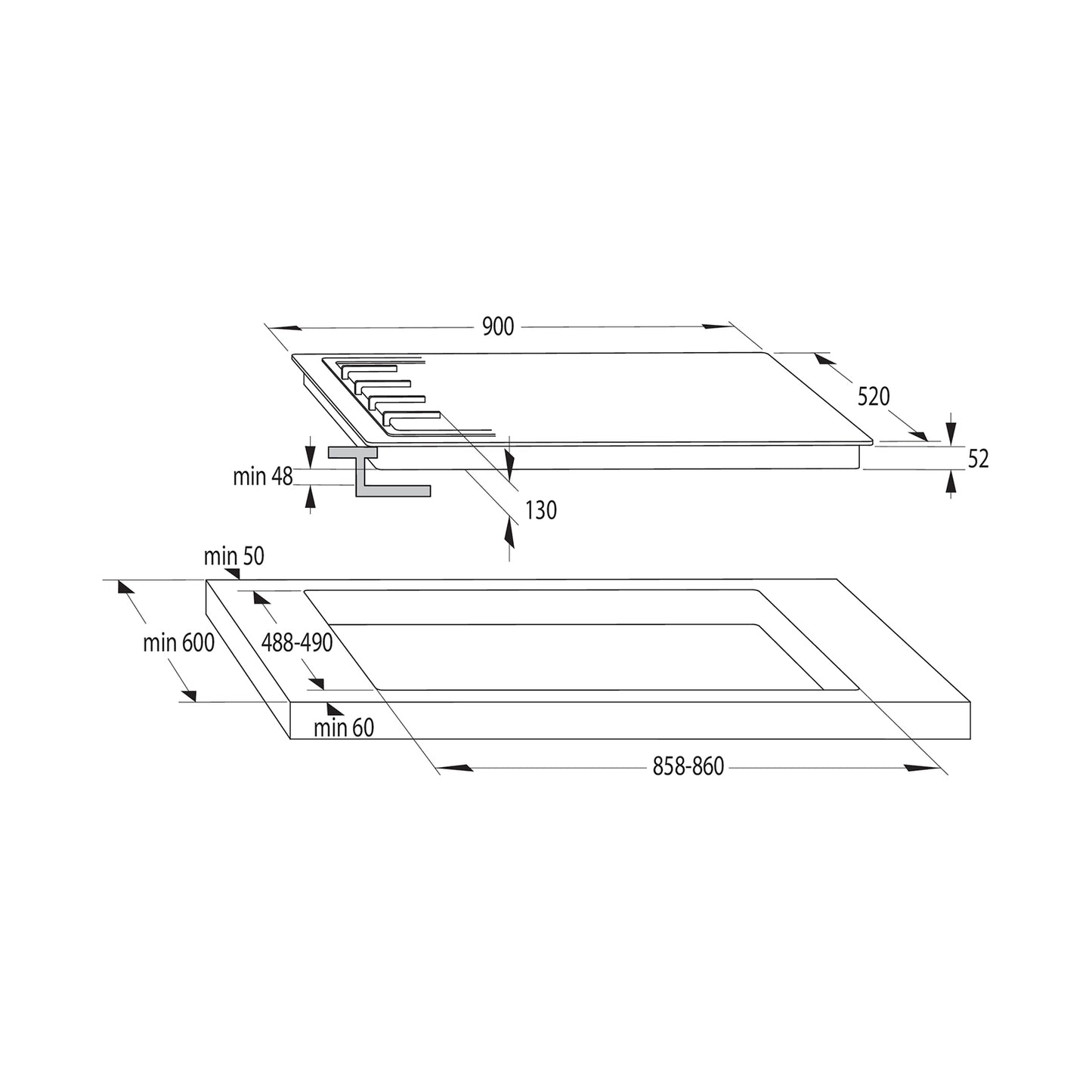 GORENJE Hob 90 cm 5 Gas Burners Safety Cast Iron Inox