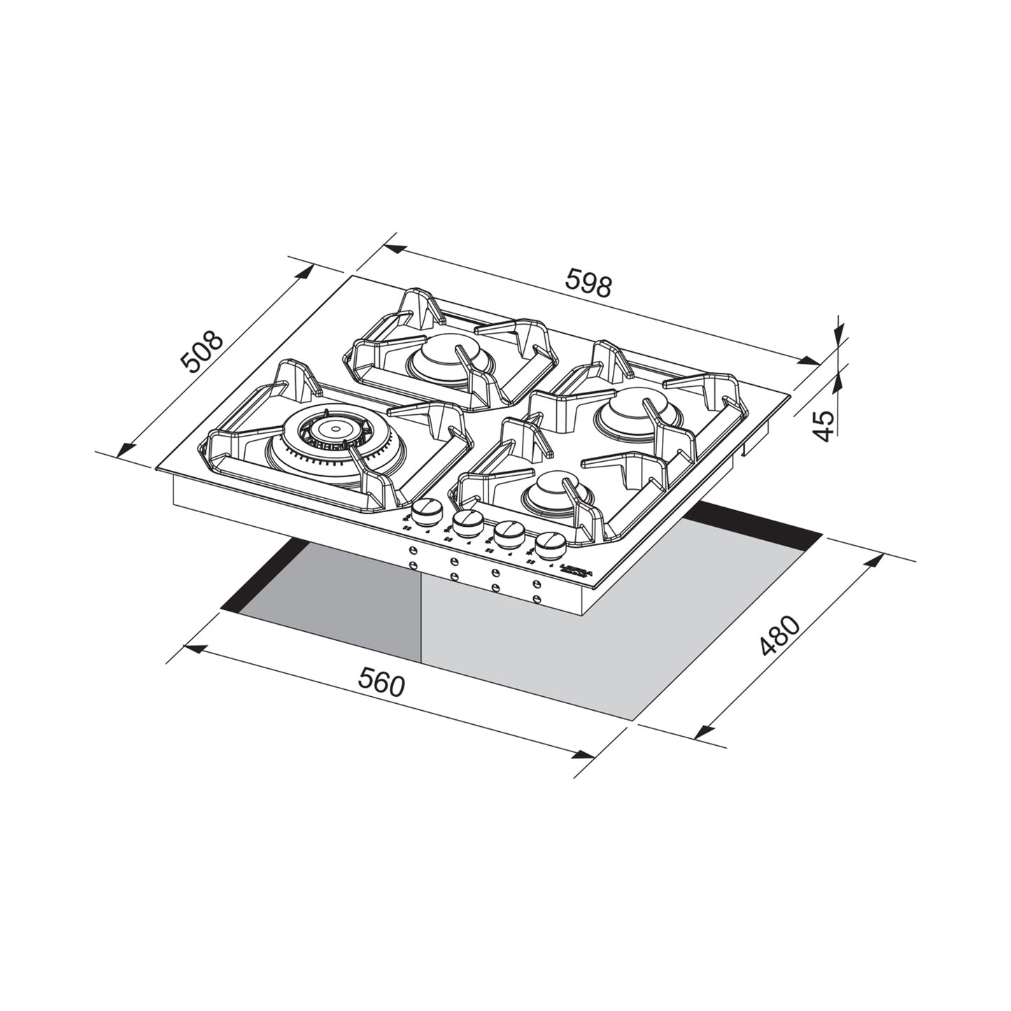 LOFRA Hob 60 cm 4Gas Burners Safety Ignition Stainless Steel
