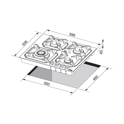 LOFRA Hob 60 cm 4Gas Burners Safety Ignition Stainless Steel