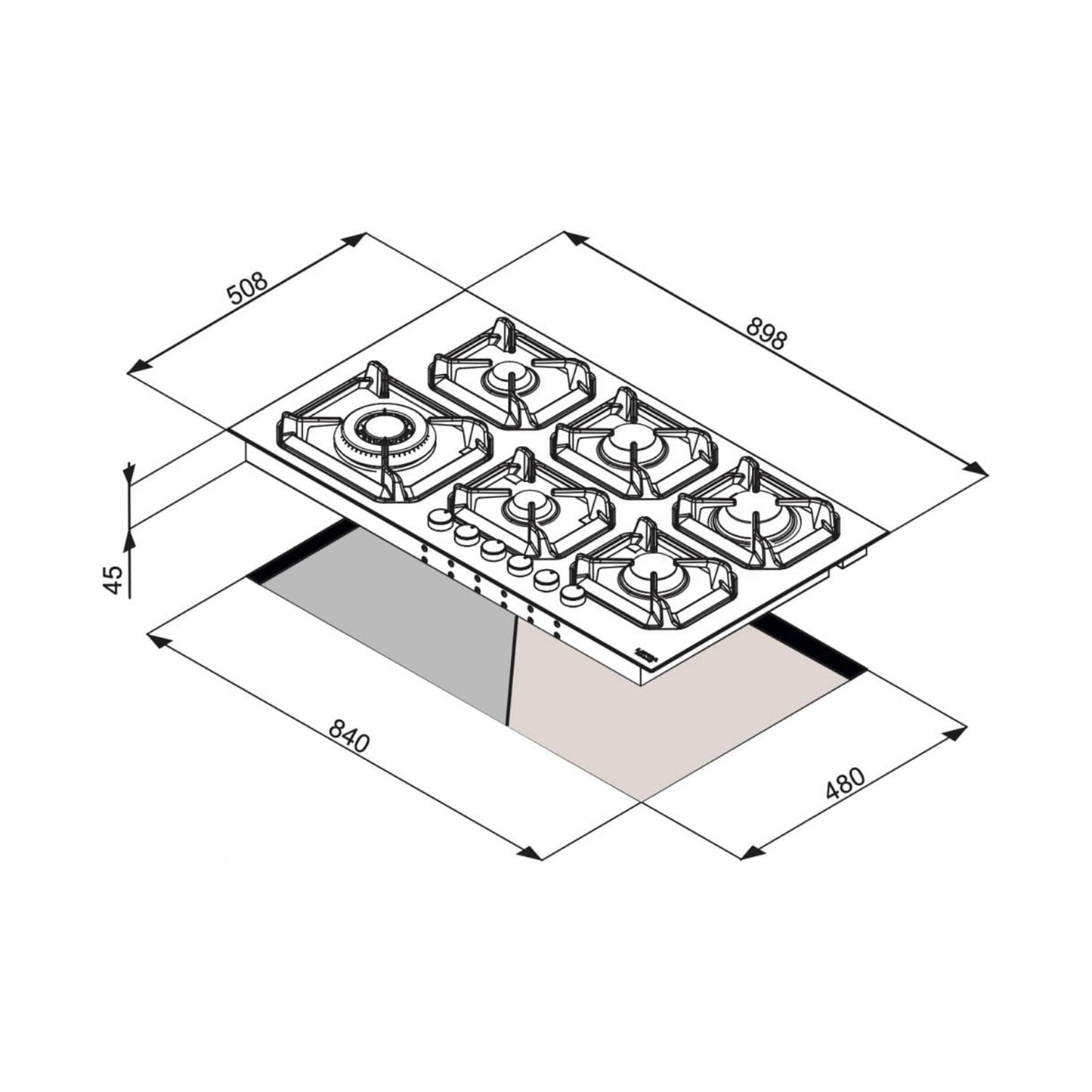 LOFRA Hob 90cm 6Gas Burners Safety Ignition Stainless Steel