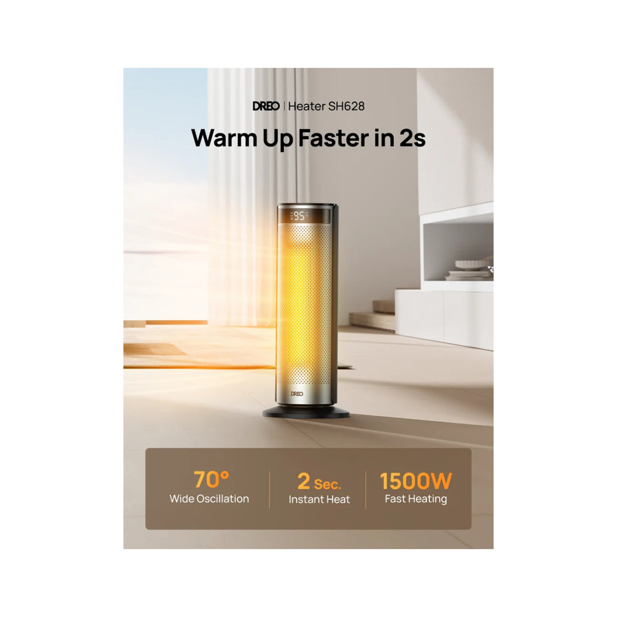Dreo Solaris 628 Sliver 2000w Ceramic Heater