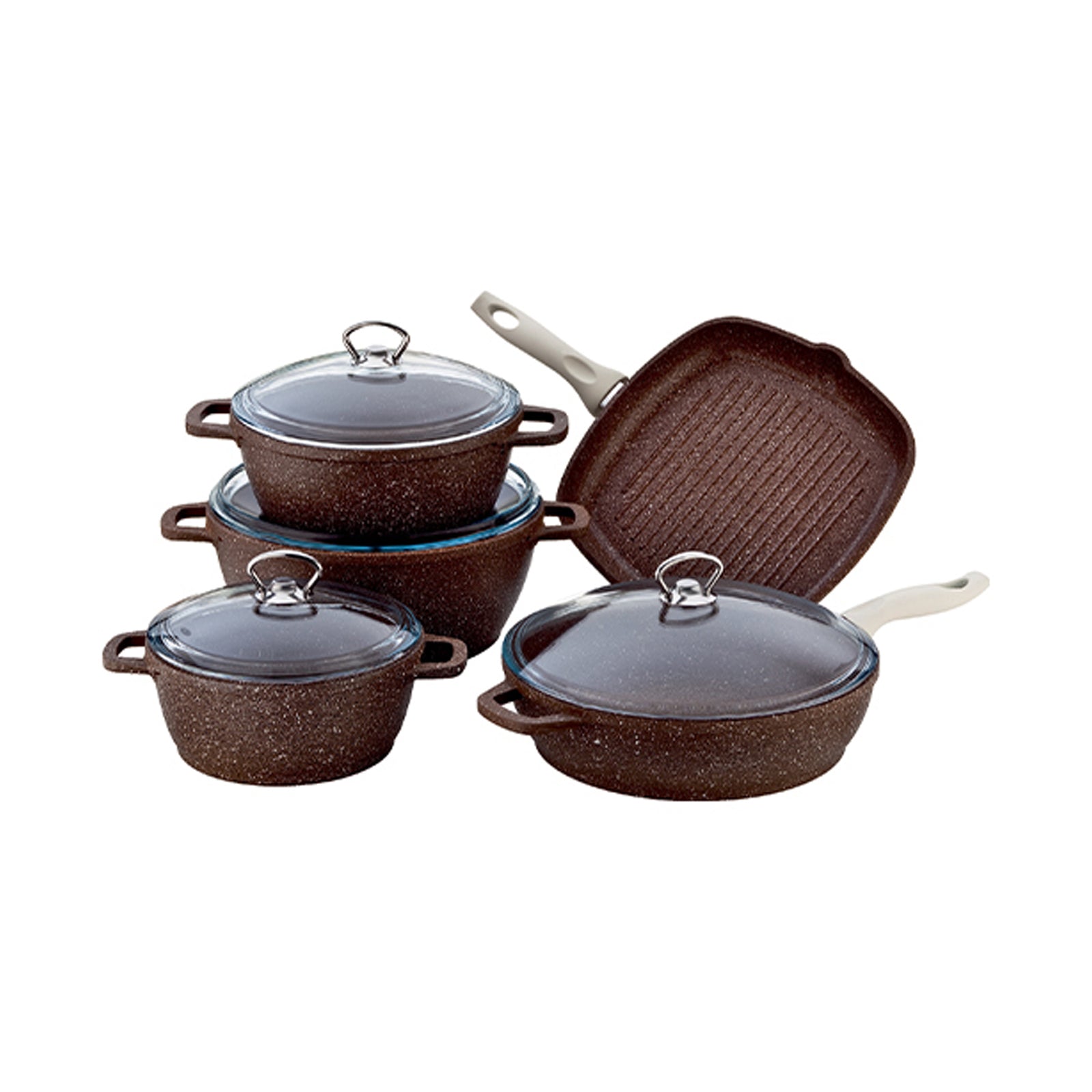 Falez Silico-Cast Premium 9-Piece Cookware Set (Brown)