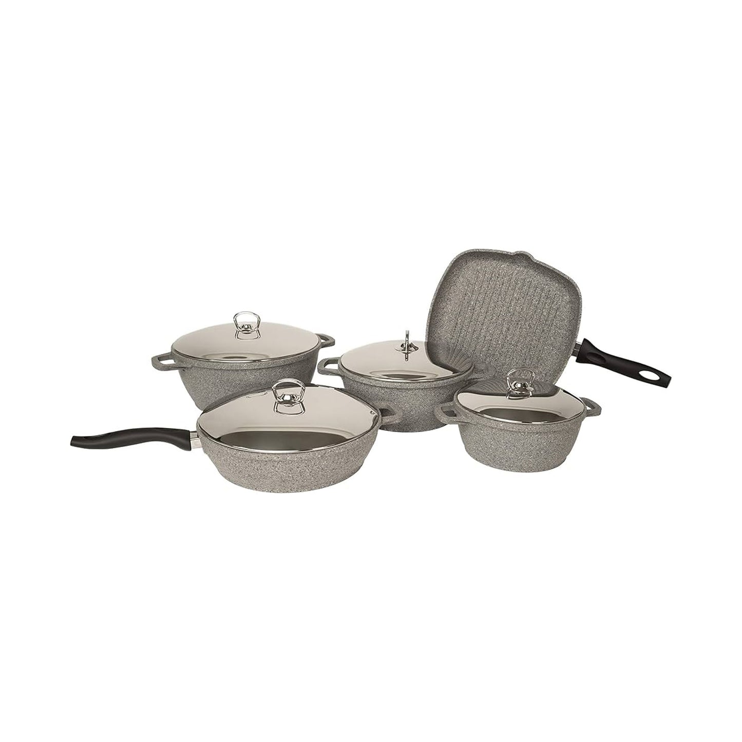 Falez Silico-Cast 9-Piece Cookware Set & Metal Lids (Gray)