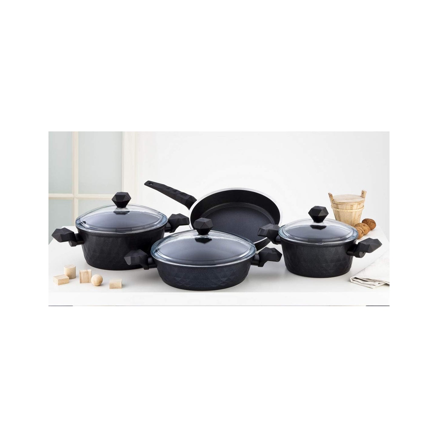 Falez Diamond 7-Piece Granite Cookware Set (Black) FALEZ