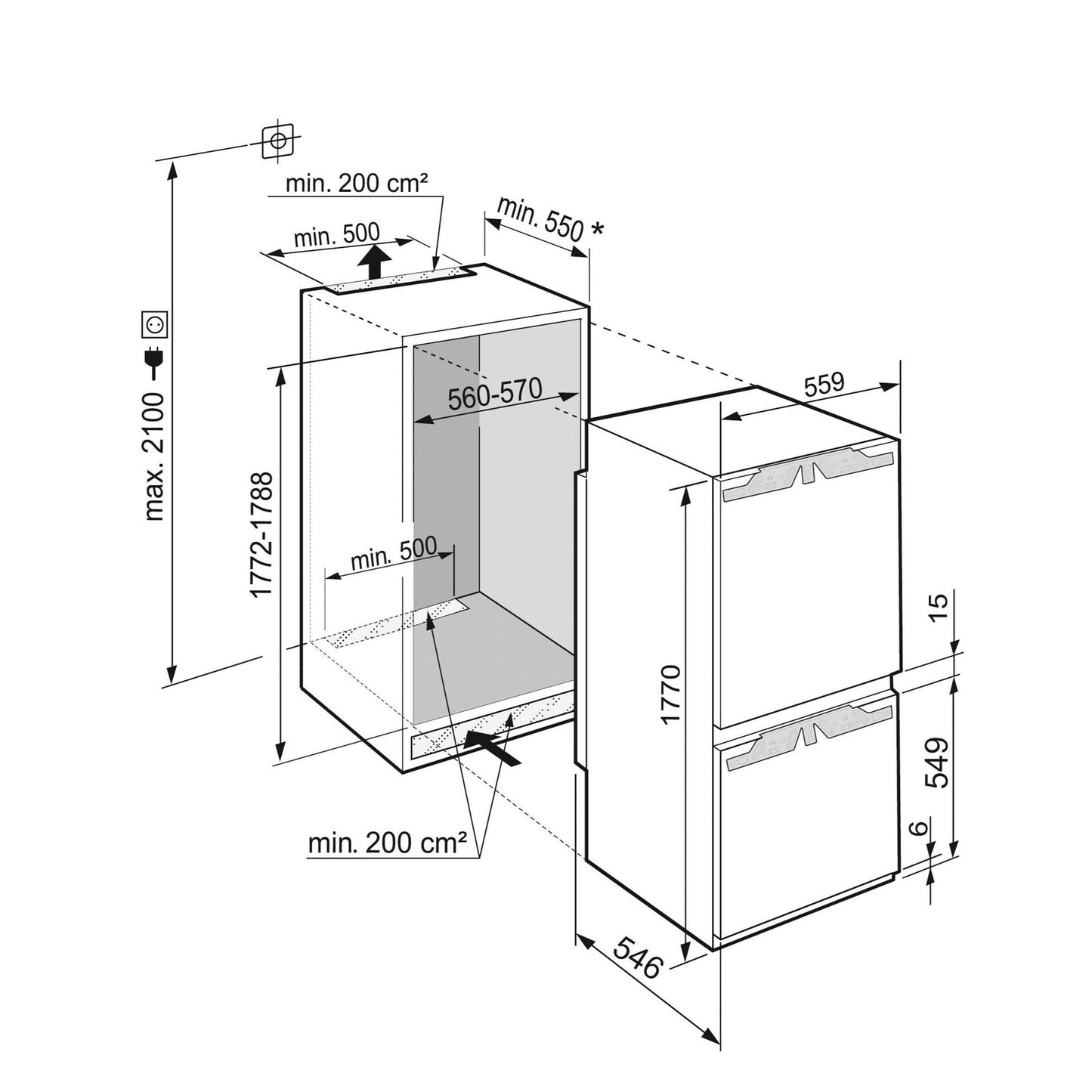 LIEBHERE 10 CF Refrigerator 2 Doors Bottom Freezer White