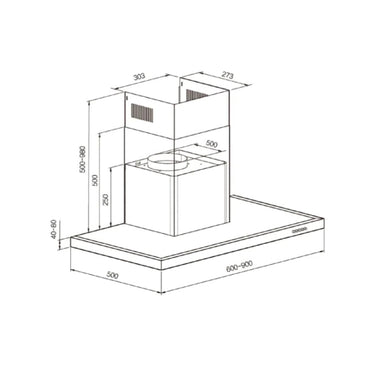 ELBA Wall Mounted Hood 60 cm 750/1000 m3/h Stainless + Black