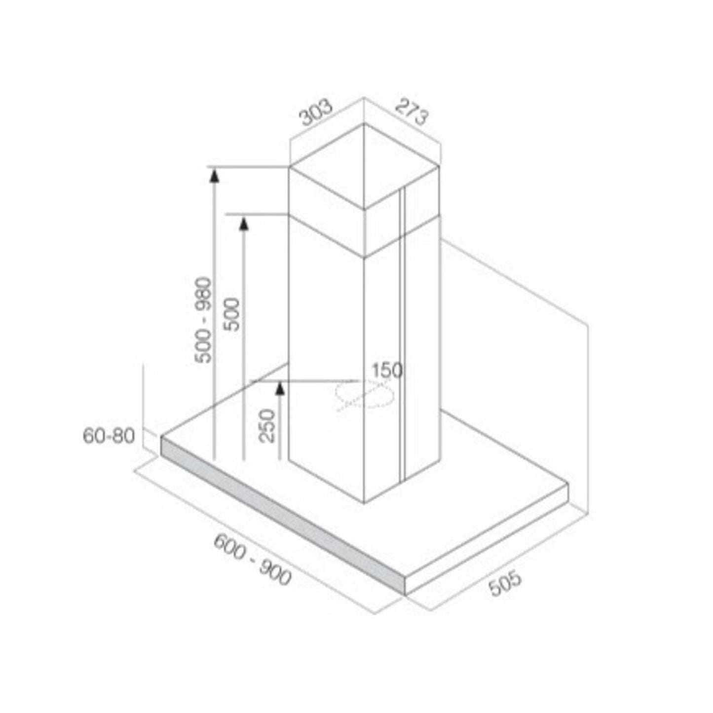 ELBA Wall Mounted Hood 60 cm 600 m3/h Black