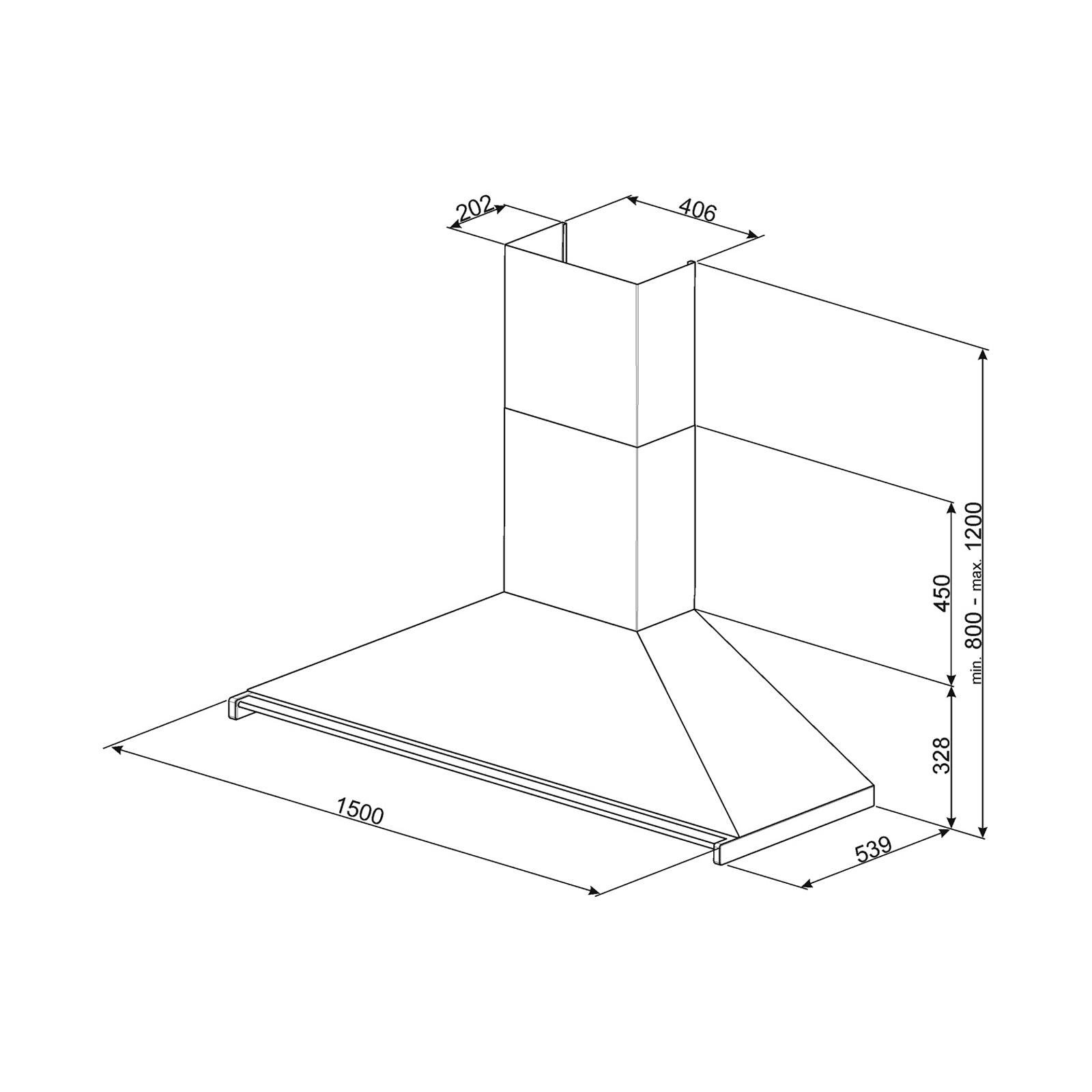 SMEG Wall Mounted Hood 150 cm 850M3/H Stainless Steel
