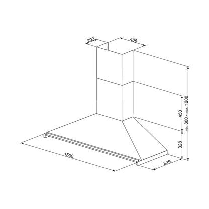 SMEG Wall Mounted Hood 150 cm 850M3/H Stainless Steel