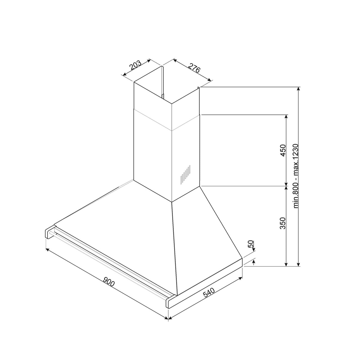 SMEG Wall Mounted Hood 90 cm Chimney 781m3/h Stainless Steel SMEG