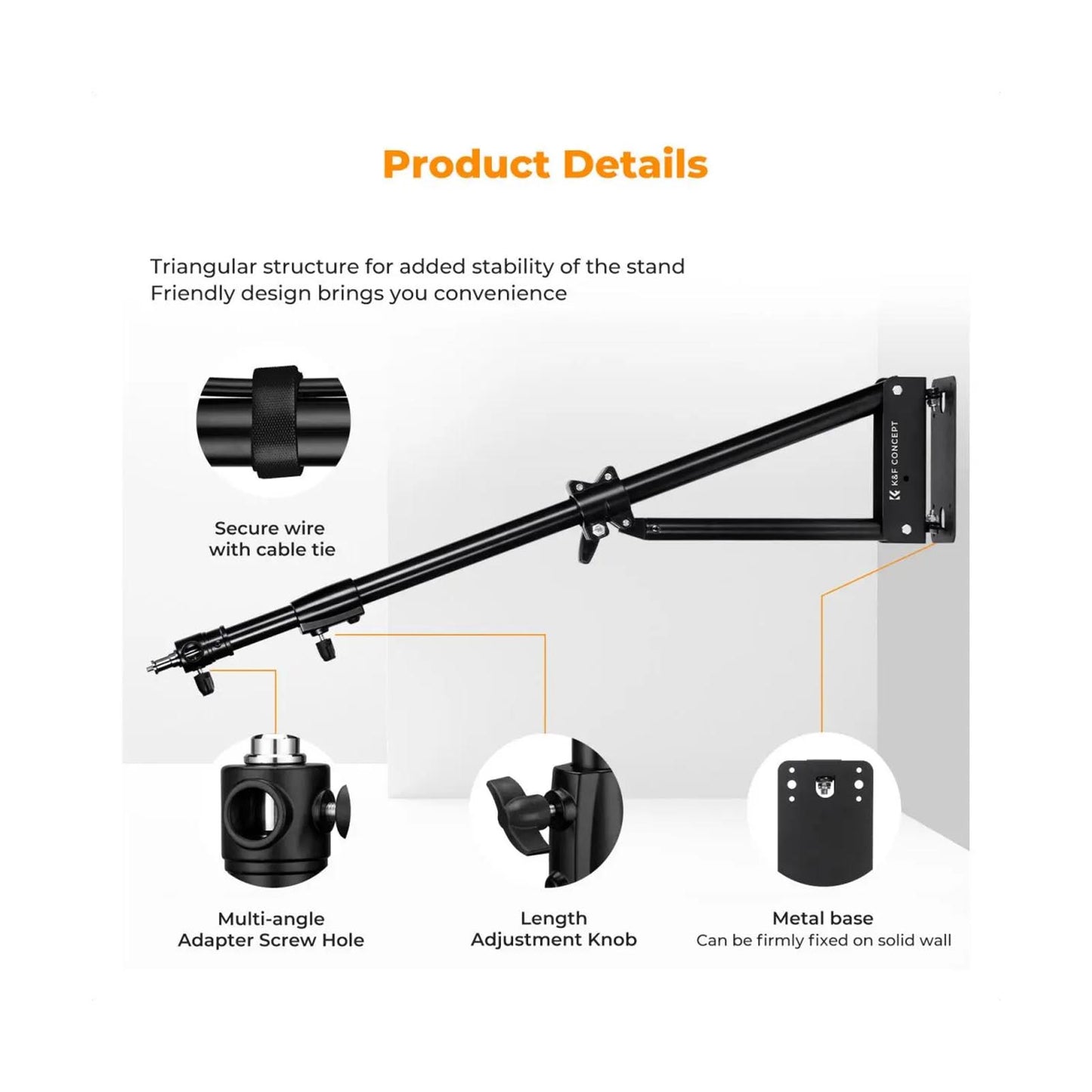 K&F 130cm Wall-Mounted Triangle Boom Arm K&F