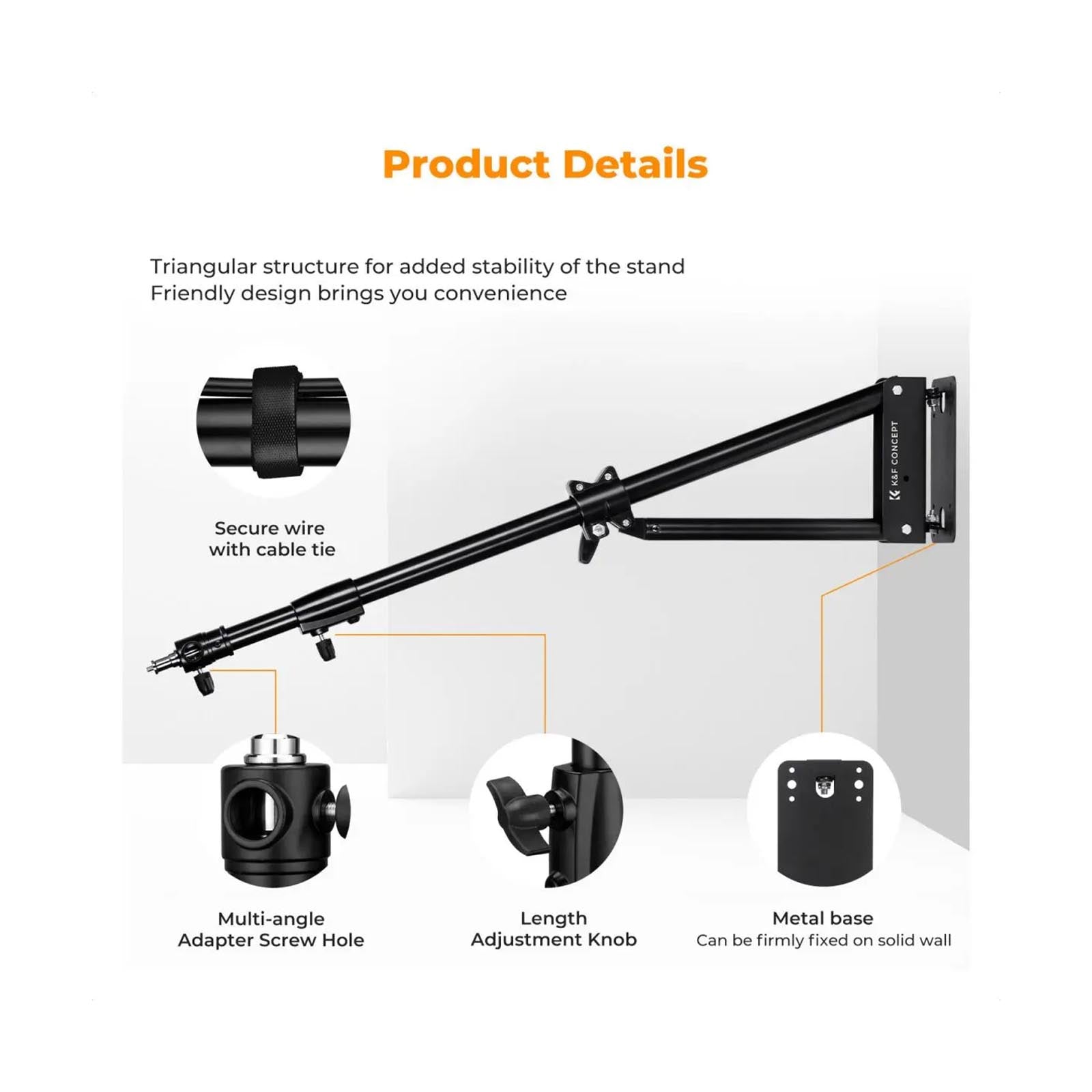 K&F 130cm Wall-Mounted Triangle Boom Arm