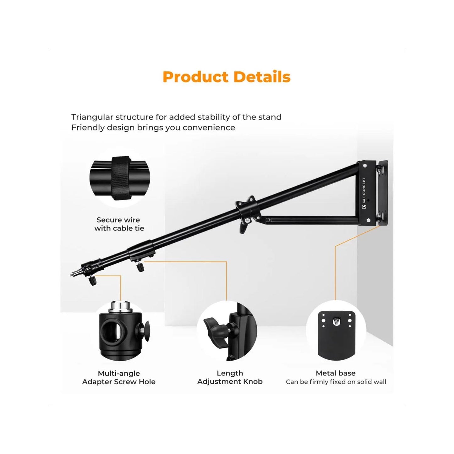 K&F 180cm Wall-Mounted Triangle Boom Arm K&F
