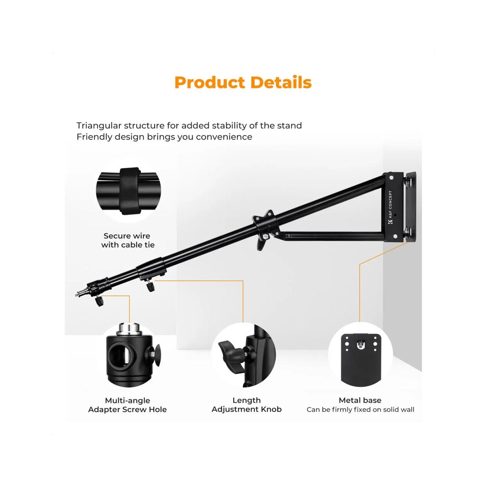 K&F 180cm Wall-Mounted Triangle Boom Arm
