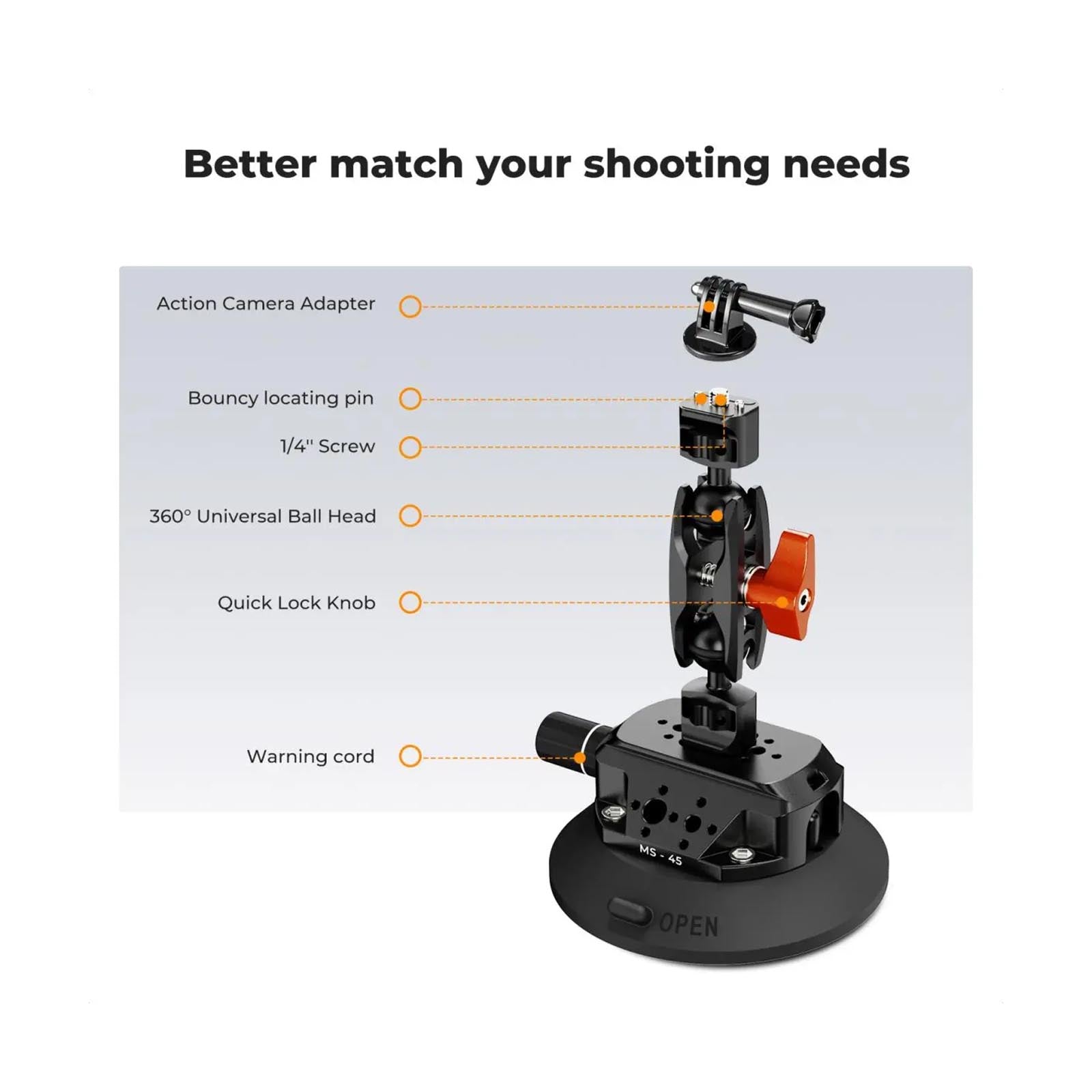 K&F 4.5" Suction Cup Camera Mount with Magic Arm