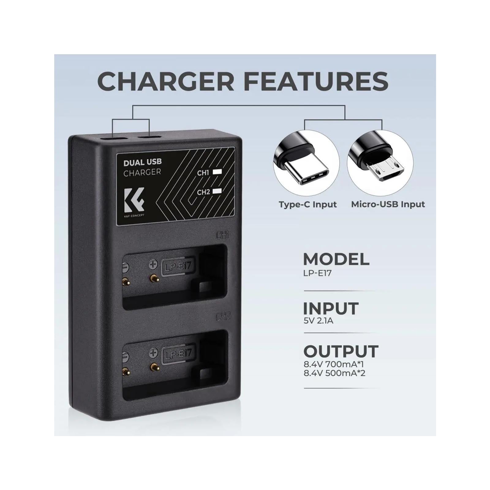 K&F LP-E17 Dual Battery Charger