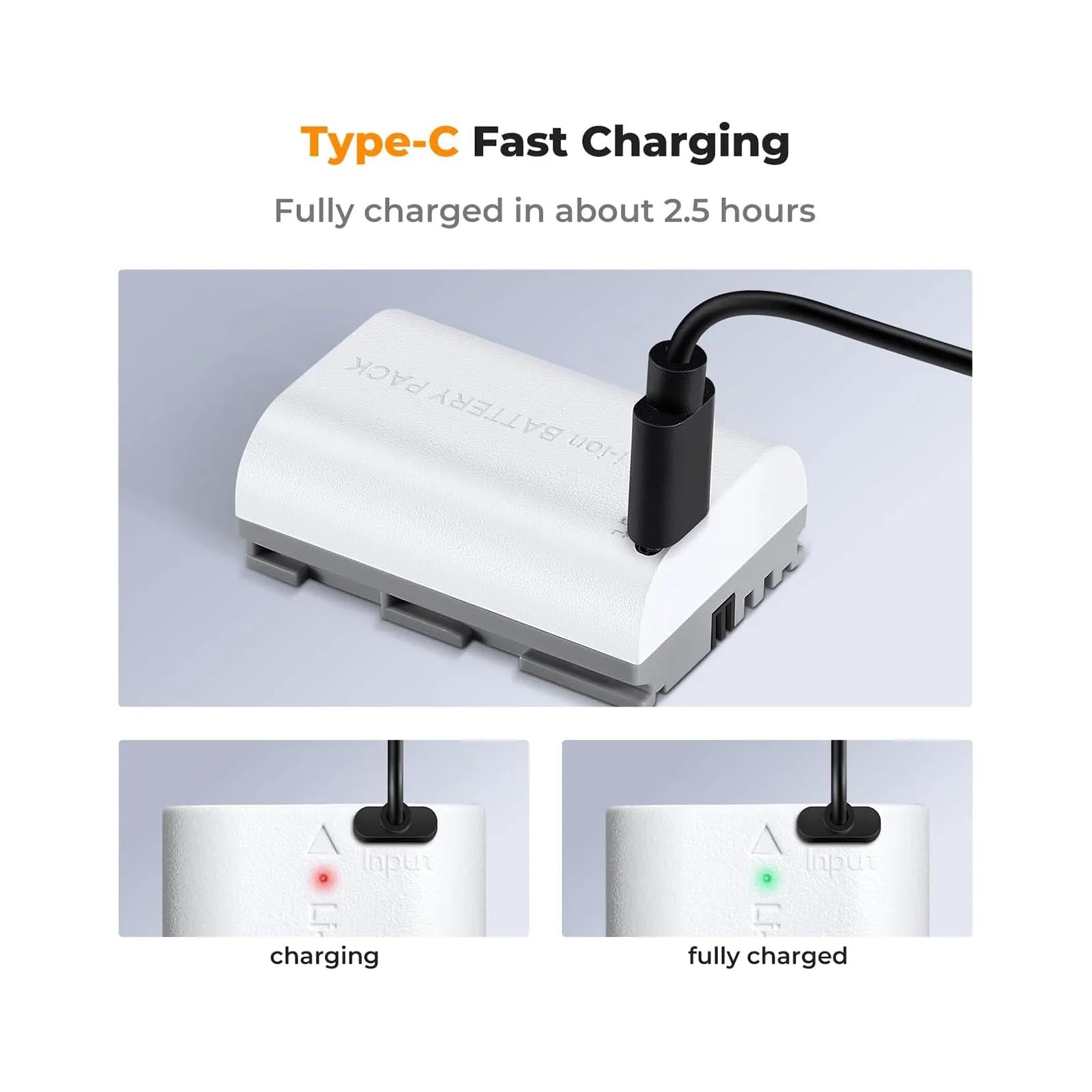 K&F LP-E6NH Battery with Type-C Fast Charging