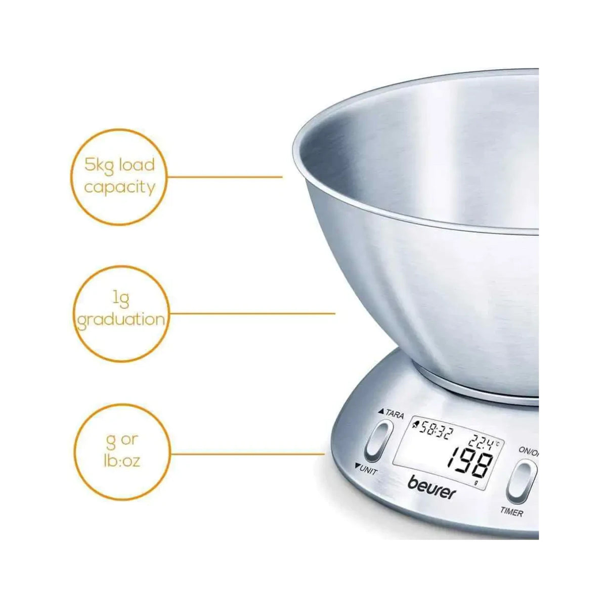 Beurer Kitchen Scale , Brushed Stainless Steel Bowl 1.5 L