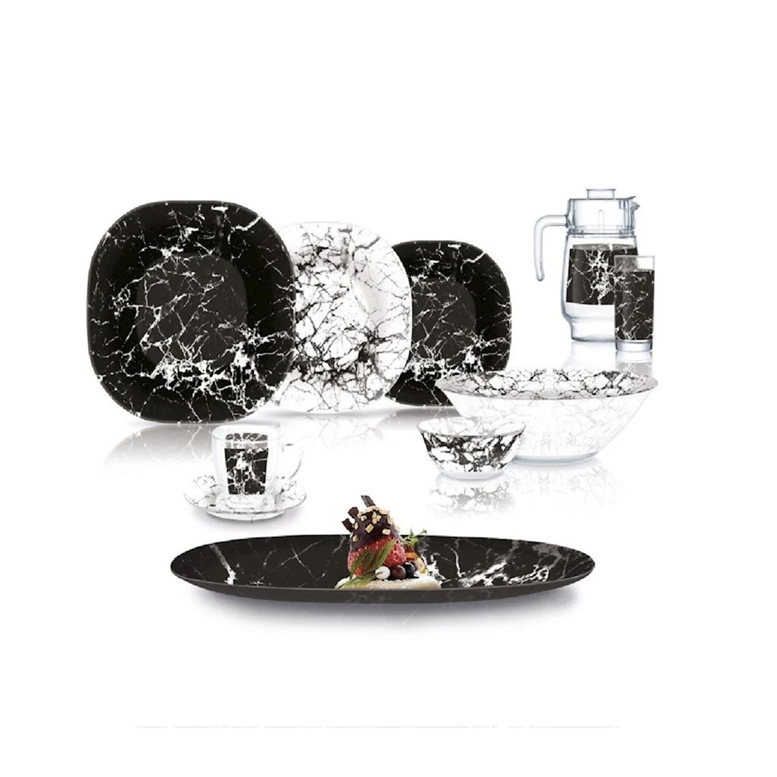 NEO CARINA MARBLE BLACK 46 PCS DINNER SET LUMINARC