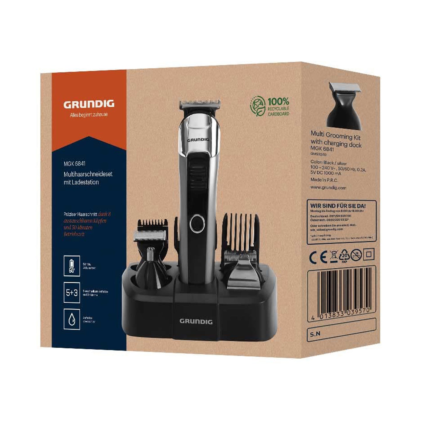 Grundig Multi Hair Trimmer Charging Station 8 Attachments