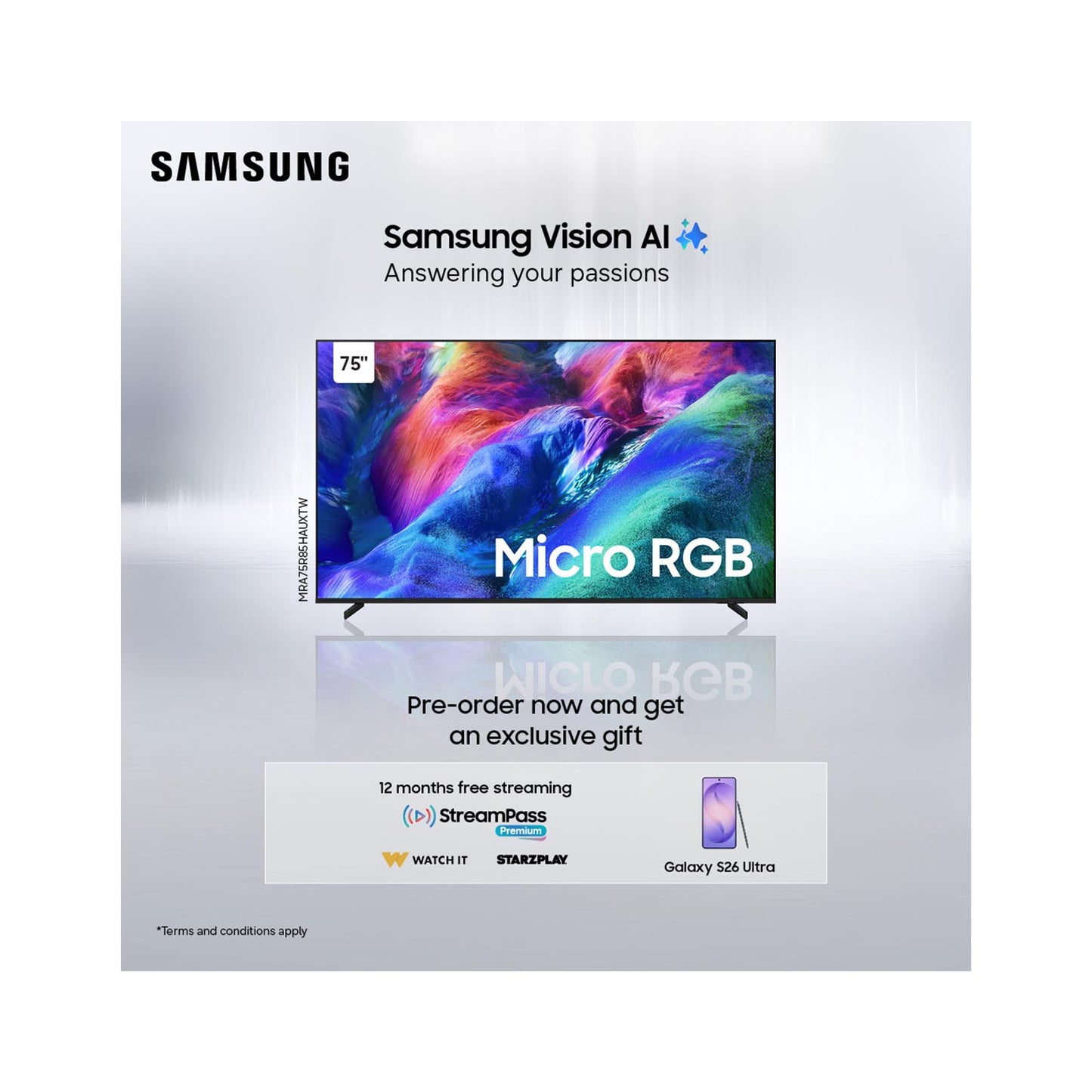 Samsung 75" Micro RGB R85H 4K TV + S26 Ultra SAMSUNG