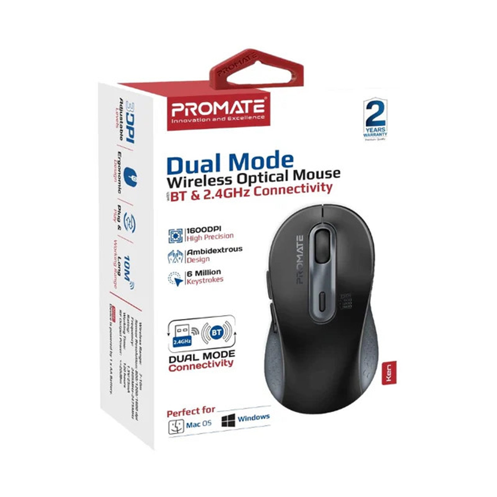 PROMATE KEN DUAL MODE WIRELESS MOUSE WITH MIC BLACK