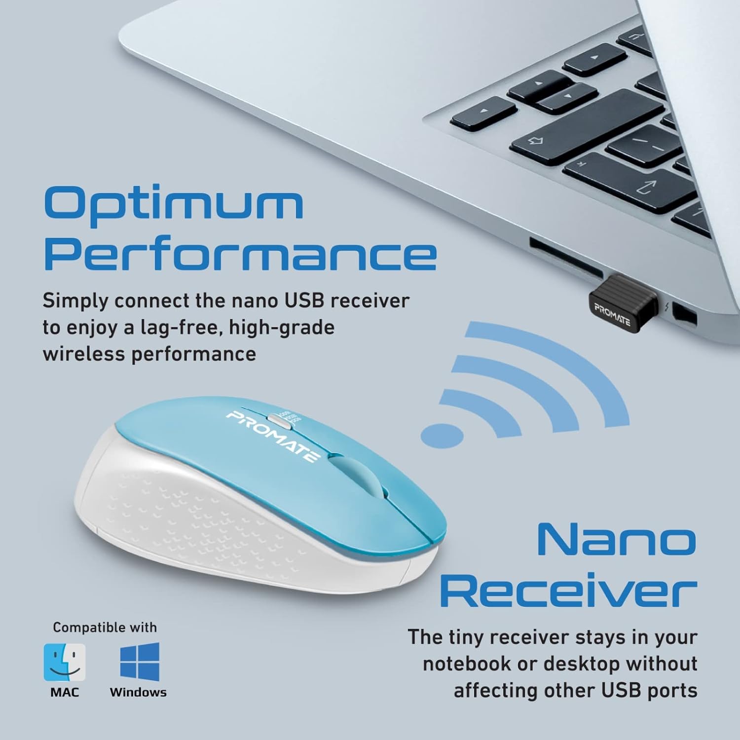 PROMATE Ergonomic Wireless Mouse - Blue