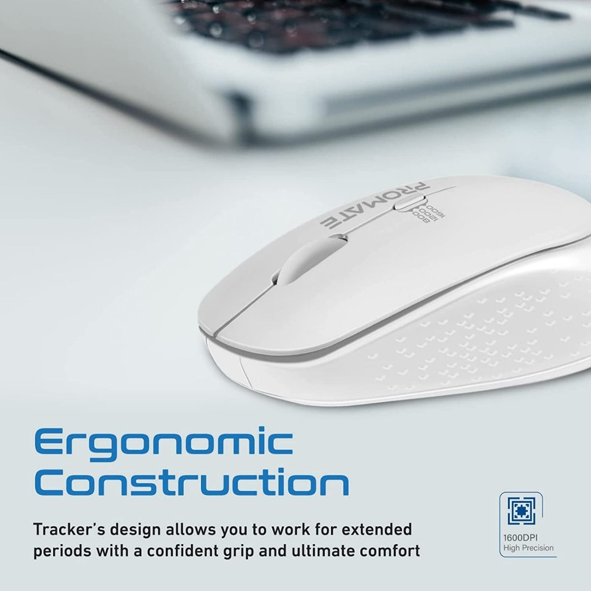 PROMATE Ergonomic Wireless Mouse - White