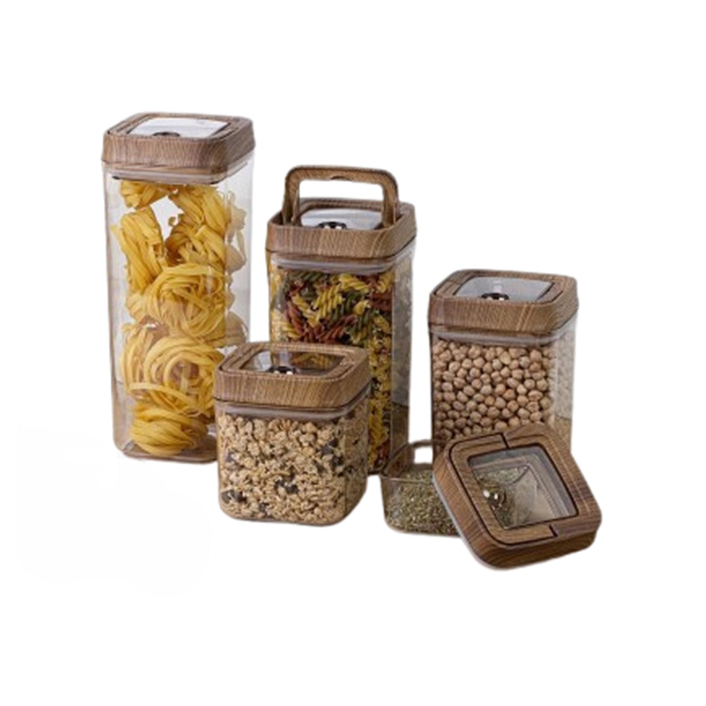 Vac Square Storage Jar Set 5 pcs Wood 250+700+900+1200+1700.