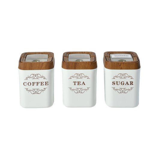 Vacuum Square Storage Jar Set 3 pcs - Wooden 900ml
