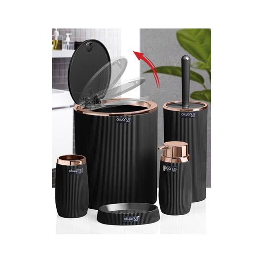 Stripe Round Bathroom Set 5 pcs - Gold / Black