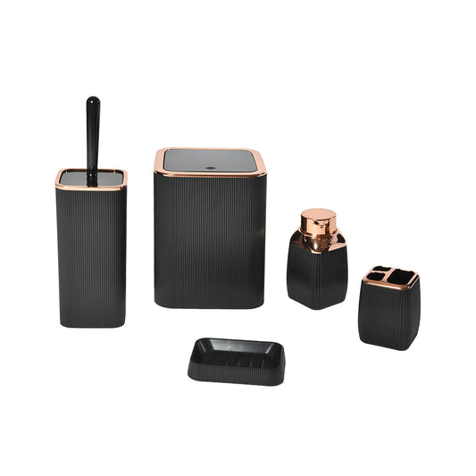 Stripe Square Bathroom Set (5 pcs) - Rose / Black