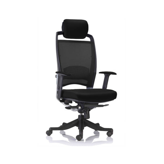 Fulkrum High Back Chair +Adjustable Arms Blk/Blk Sky Leather