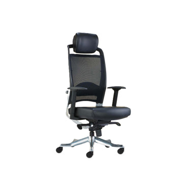 Fulkrum High Back Chair +Adjustable Arms Blk/Blk Sky Leather
