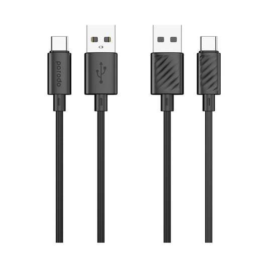 Porodo Blue 3A PD USB A to Type C PVC Cable 1.2M - Black
