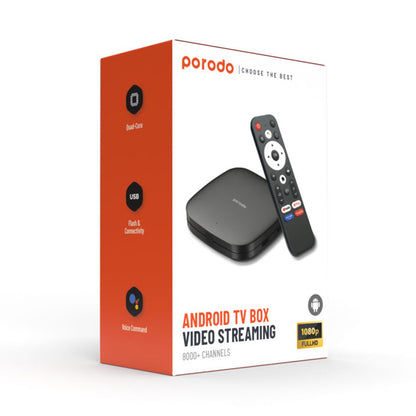 PORODO Android TV Box 1080P 8GB ROM Support 4K - Black