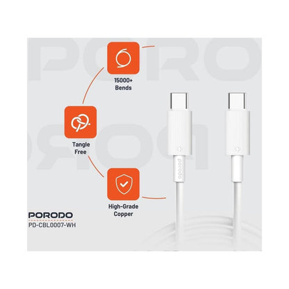 PORODO Type-C to C PVC Cable 3m - White