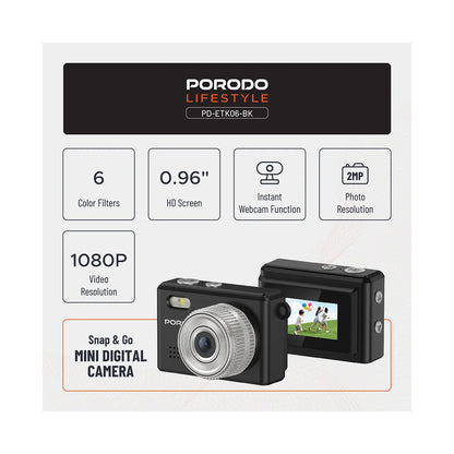 PORODO Lifestyle 1080P Mini Camera 180mAh - Black