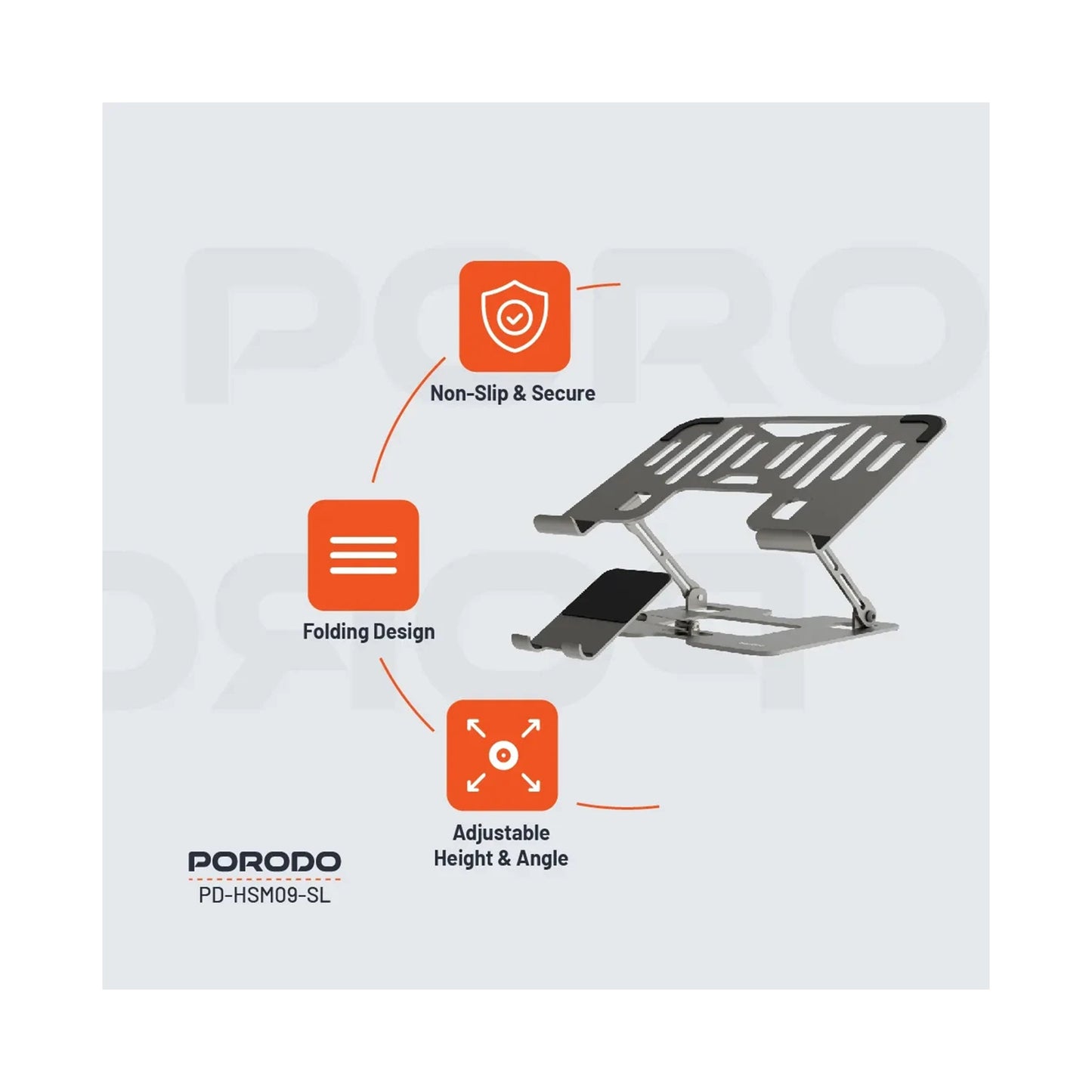 Porodo 2-in-1 Adjustable Foldable Laptop with Phone Stand