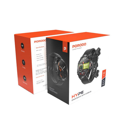 Porodo Hype Smart Watch with Earbuds and Black Leather Band PORODO