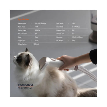 Porodo  Pet Grooming Kit Trimmer & Vacuum - White