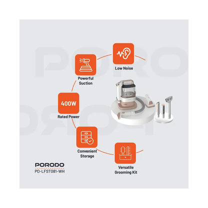 Porodo  Pet Grooming Kit Trimmer & Vacuum - White