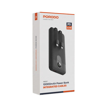 PORODO 10000mAh Powerbank 2xType-C & Lightning Cable - Black