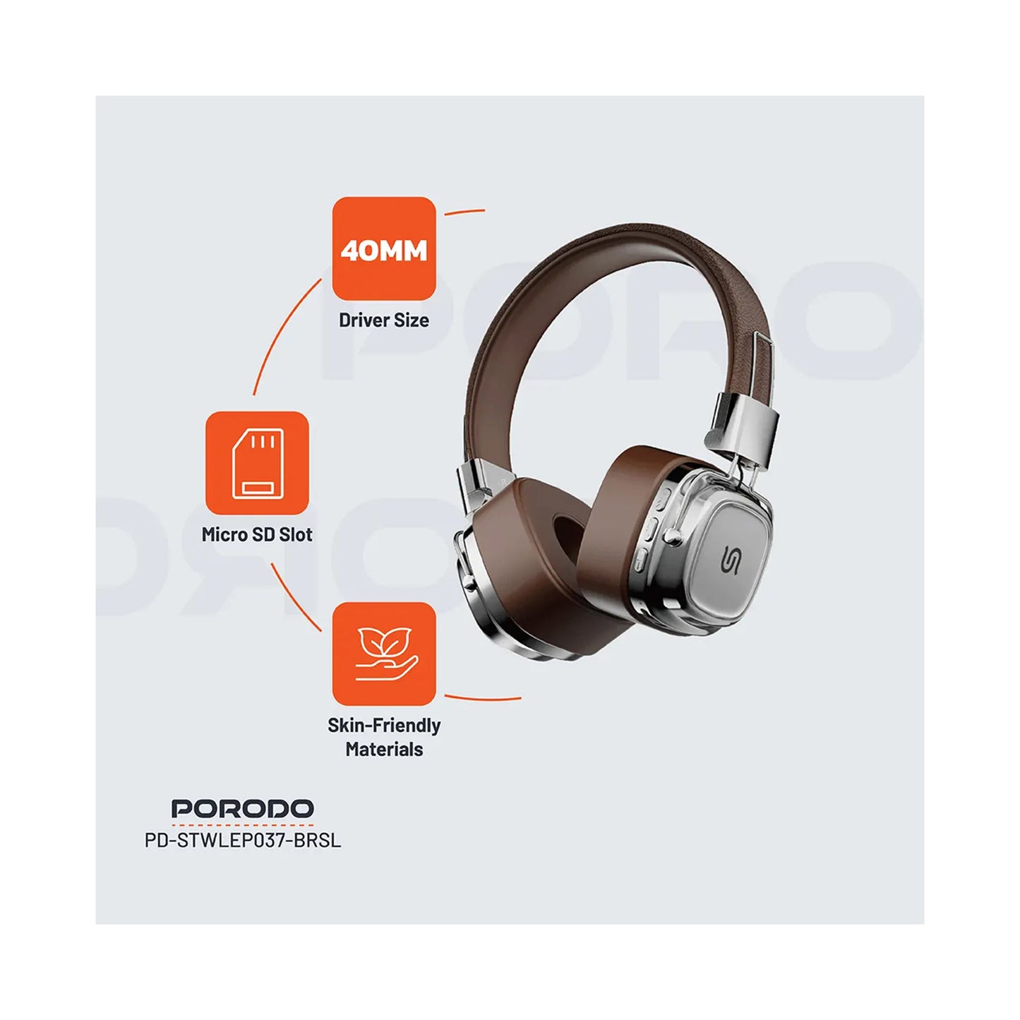 PORODO Soundtec Vintage Headphone - Brwon/Silver