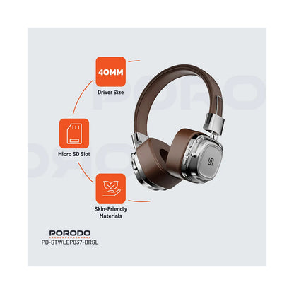 PORODO Soundtec Vintage Headphone - Brwon/Silver