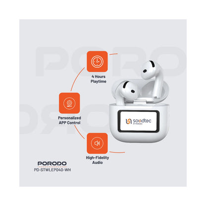 PORODO Soundtec ANC+ENC Earphone with Touch Screen - White