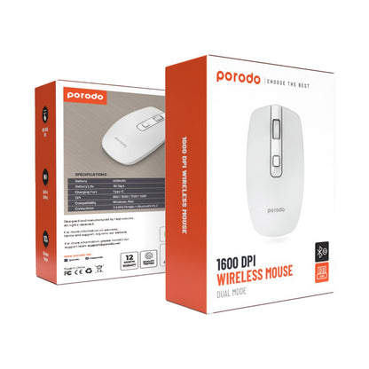 Porodo 2.4G Wireless & Bluetooth Rechargeable Mouse - White