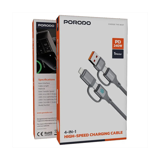 Porodo 4-In-1 High-Speed Charging Cable - Gray